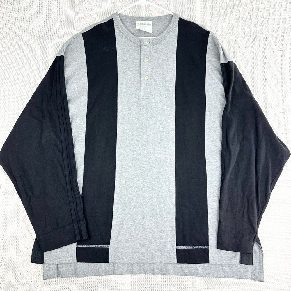 Men's Long Sleeve Henley Stripe Shirt - Gray & Black